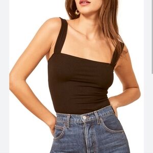 REFORMATION Canyon Knit Ribbed Tank In Cafe Brown. Size Medium